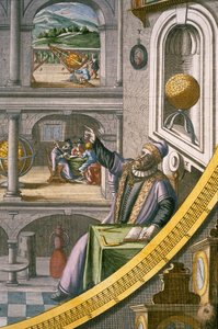 Tycho Brahe (1546-1601) à 40 ans, parmi ses instruments astronomiques, de l